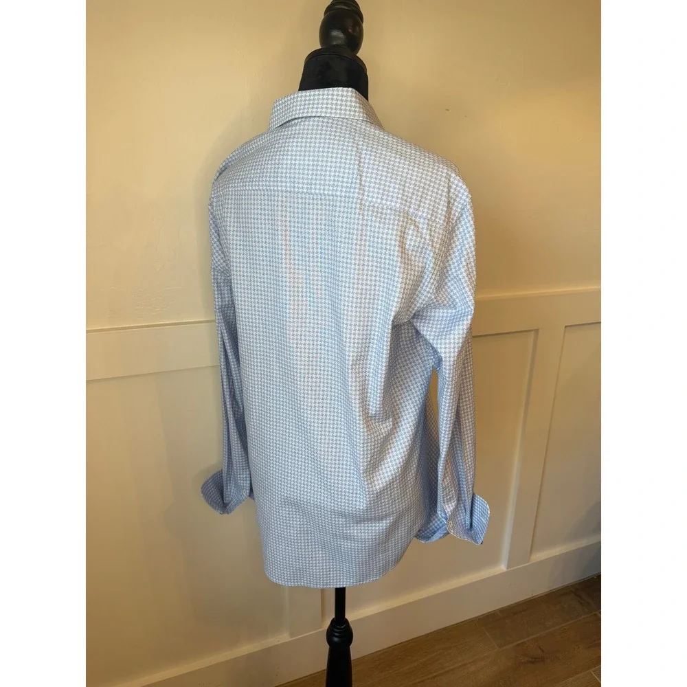 Bugatchi Uomo Men's Shaped Fit Dress Shirt Blue White Pattern Long Sleeve‎ Large - Picture 3 of 8
